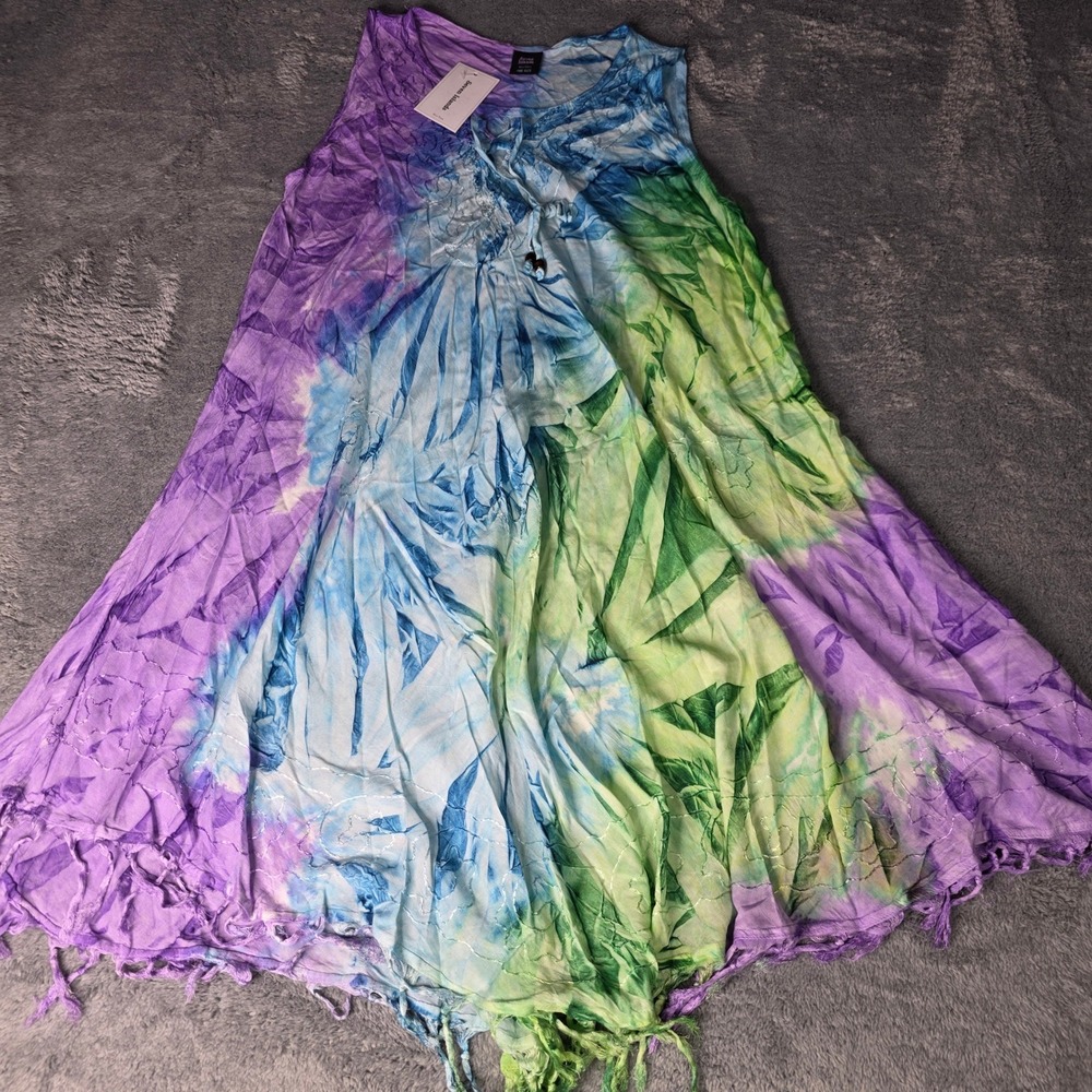 Seven Islands Womens One Size Dress Multi Color Tie Dye Embroidered Boho AF-2223